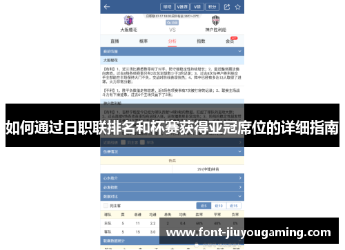 如何通过日职联排名和杯赛获得亚冠席位的详细指南