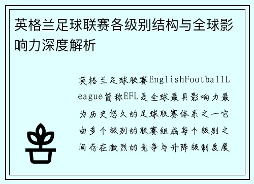 英格兰足球联赛各级别结构与全球影响力深度解析